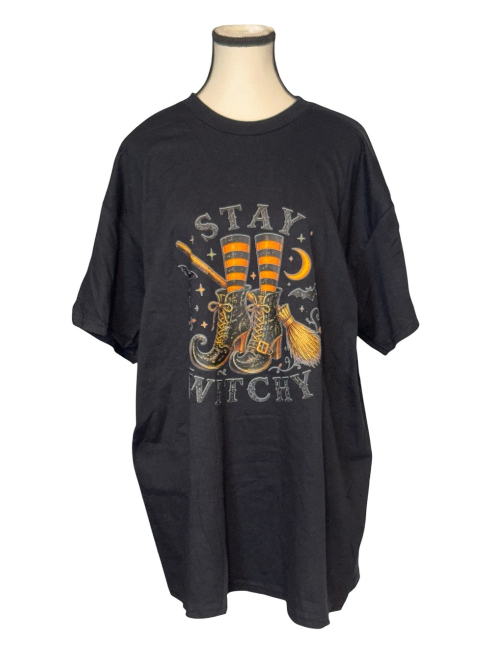 "Stay Witchy" Halloween Graphic T-Shirt Black 100% Heavy Cotton Unisex XL NWOT